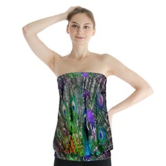 3d Peacock Pattern Strapless Top