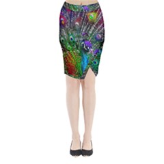 3d Peacock Pattern Midi Wrap Pencil Skirt