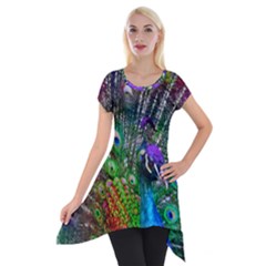 3d Peacock Pattern Short Sleeve Side Drop Tunic