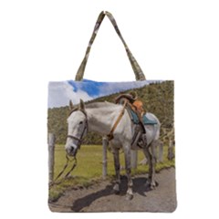 White Horse Tied Up At Cotopaxi National Park Ecuador Grocery Tote Bag by dflcprints