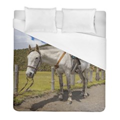 White Horse Tied Up At Cotopaxi National Park Ecuador Duvet Cover (full/ Double Size)