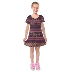 Ulos Suji Traditional Art Pattern Kids  Short Sleeve Velvet Dress