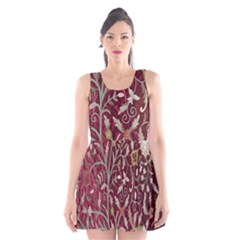 Crewel Fabric Tree Of Life Maroon Scoop Neck Skater Dress by Amaryn4rt