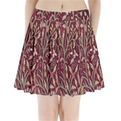 Crewel Fabric Tree Of Life Maroon Pleated Mini Skirt