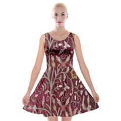 Crewel Fabric Tree Of Life Maroon Velvet Skater Dress