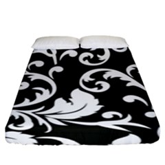 Vector Classical Traditional Black And White Floral Patterns Fitted Sheet (king Size)