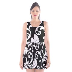 Vector Classical Traditional Black And White Floral Patterns Scoop Neck Skater Dress by Amaryn4rt