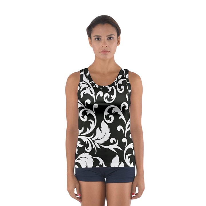 Vector Classical trAditional Black And White Floral Patterns Women s Sport Tank Top 