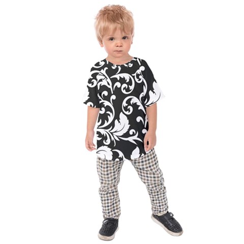 Vector Classical Traditional Black And White Floral Patterns Kids  Raglan Tee by Amaryn4rt