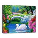 Swan Bird Spring Flowers Trees Lake Pond Landscape Original Aceo Painting Art Canvas 20  x 16  View1