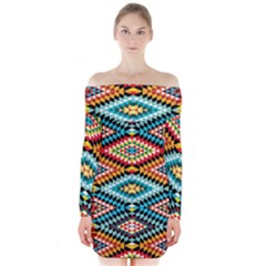 African Tribal Patterns Long Sleeve Off Shoulder Dress