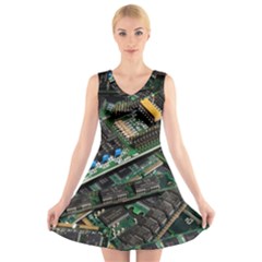 Computer Ram Tech V-neck Sleeveless Skater Dress by Amaryn4rt