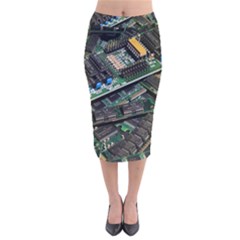 Computer Ram Tech Velvet Midi Pencil Skirt