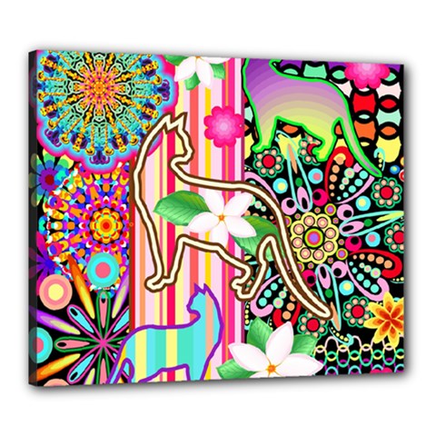 Mandalas, Cats And Flowers Fantasy Digital Patchwork Canvas 24  X 20  by BluedarkArt