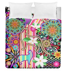 Mandalas, Cats And Flowers Fantasy Digital Patchwork Duvet Cover Double Side (queen Size) by BluedarkArt