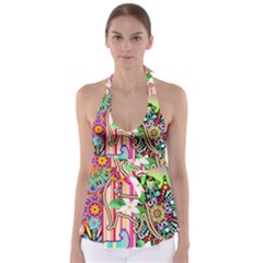 Mandalas, Cats And Flowers Fantasy Digital Patchwork Babydoll Tankini Top by BluedarkArt