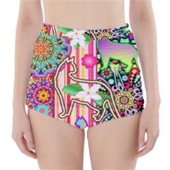 Mandalas, Cats And Flowers Fantasy Digital Patchwork High-waisted Bikini Bottoms by BluedarkArt