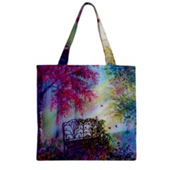 Bench In Spring Forest Zipper Grocery Tote Bag