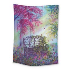 Bench In Spring Forest Medium Tapestry