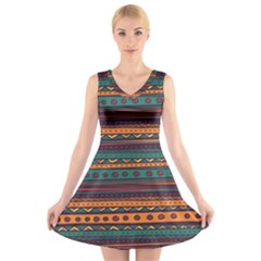 Ethnic Style Tribal Patterns Graphics Vector V-neck Sleeveless Skater Dress by Amaryn4rt