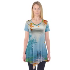 Park Nature Painting Short Sleeve Tunic 