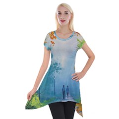 Park Nature Painting Short Sleeve Side Drop Tunic