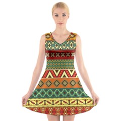 Mexican Folk Art Patterns V-neck Sleeveless Skater Dress by Amaryn4rt