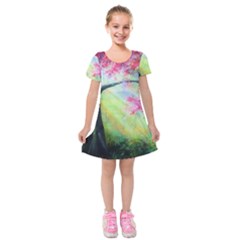 Forests Stunning Glimmer Paintings Sunlight Blooms Plants Love Seasons Traditional Art Flowers Sunsh Kids  Short Sleeve Velvet Dress