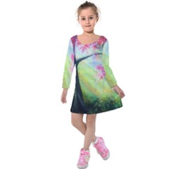 Forests Stunning Glimmer Paintings Sunlight Blooms Plants Love Seasons Traditional Art Flowers Sunsh Kids  Long Sleeve Velvet Dress by Amaryn4rt