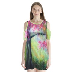 Forests Stunning Glimmer Paintings Sunlight Blooms Plants Love Seasons Traditional Art Flowers Sunsh Shoulder Cutout Velvet  One Piece