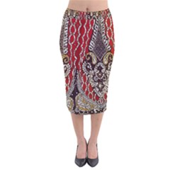 Indian Traditional Art Pattern Velvet Midi Pencil Skirt