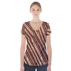 Udan Liris Batik Pattern Short Sleeve Front Detail Top