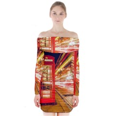 Telephone Box London Night Long Sleeve Off Shoulder Dress