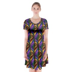 Seamless Prismatic Line Art Pattern Short Sleeve V-neck Flare Dress