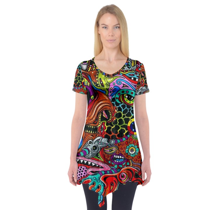 Vector Art Pattern Short Sleeve Tunic 