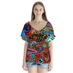 Vector Art Pattern Flutter Sleeve Top