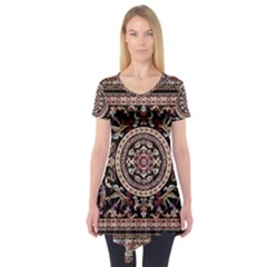 Vectorized Traditional Rug Style Of Traditional Patterns Short Sleeve Tunic  by Amaryn4rt