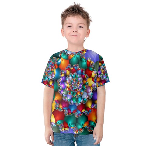 Rainbow Spiral Beads Kids  Cotton Tee by WolfepawFractals