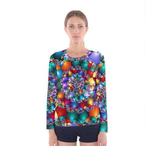 Rainbow Spiral Beads Women s Long Sleeve Tee by WolfepawFractals