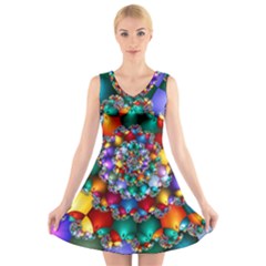 Rainbow Spiral Beads V-neck Sleeveless Skater Dress by WolfepawFractals