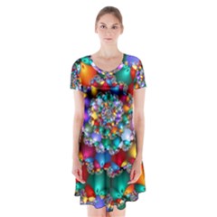 Rainbow Spiral Beads Short Sleeve V-neck Flare Dress by WolfepawFractals