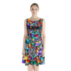 Rainbow Spiral Beads Sleeveless Chiffon Waist Tie Dress