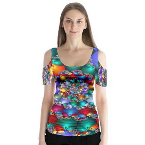 Rainbow Spiral Beads Butterfly Sleeve Cutout Tee  by WolfepawFractals