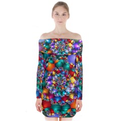 Rainbow Spiral Beads Long Sleeve Off Shoulder Dress by WolfepawFractals