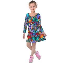 Rainbow Spiral Beads Kids  Long Sleeve Velvet Dress