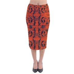 3d Metal Pattern On Wood Velvet Midi Pencil Skirt