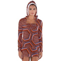 3d Abstract Patterns Hexagons Honeycomb Women s Long Sleeve Hooded T-shirt by Amaryn4rt