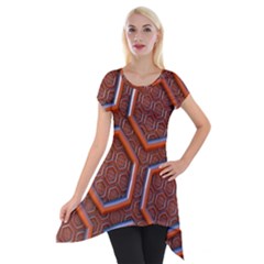 3d Abstract Patterns Hexagons Honeycomb Short Sleeve Side Drop Tunic