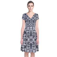 Modern Oriental Pattern Short Sleeve Front Wrap Dress