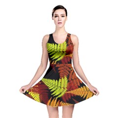 3d Red Abstract Fern Leaf Pattern Reversible Skater Dress by Amaryn4rt